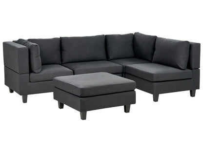  Modular Corner Sofa 4 Seater UNSTAD Fabric Black With Ottoman Left Hand