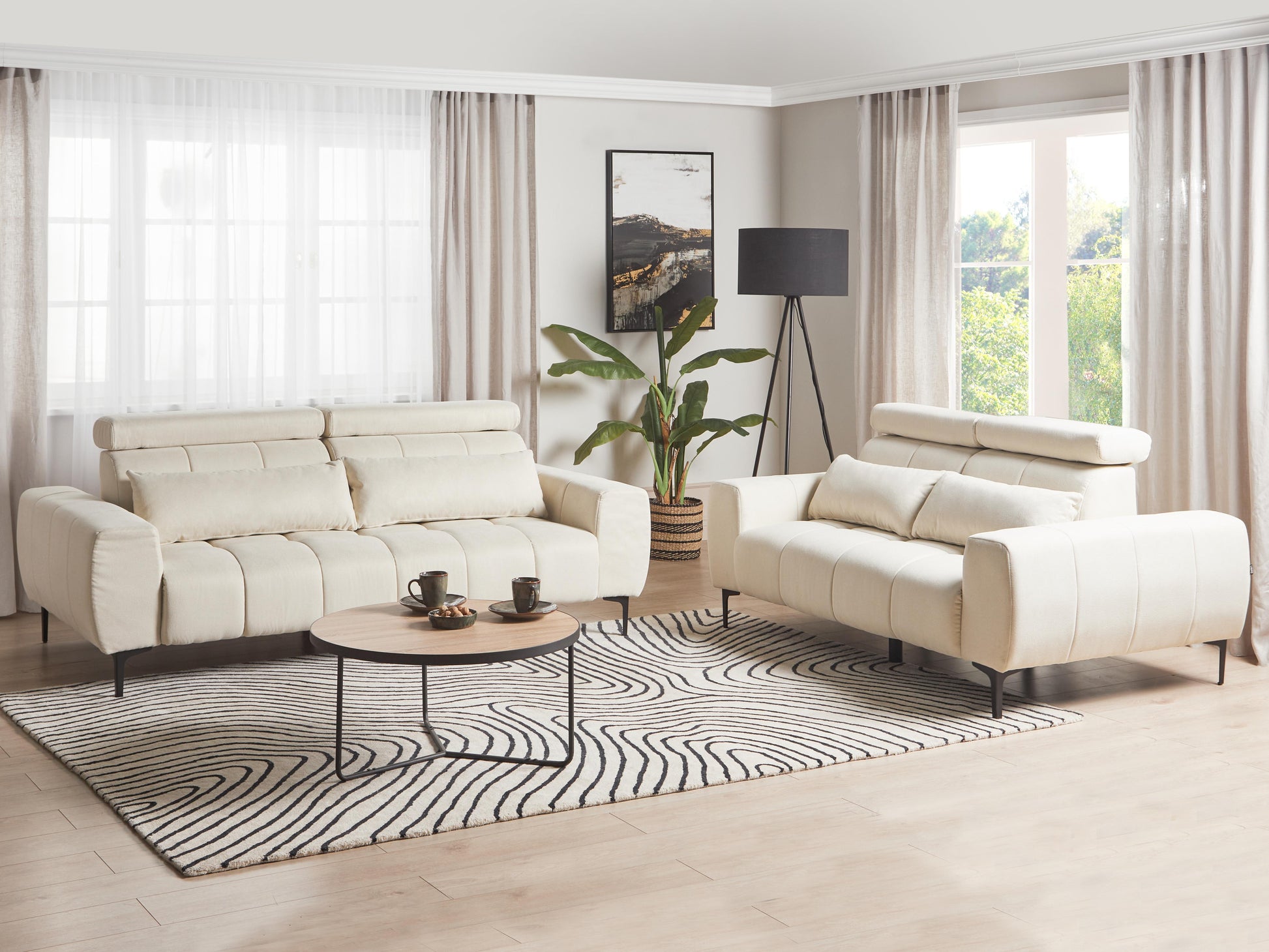  Sofa 2 Seater VEGAMO Fabric Light Beige