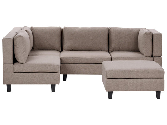  Modular Corner Sofa 4 Seater UNSTAD Fabric Brown With Ottoman Right Hand