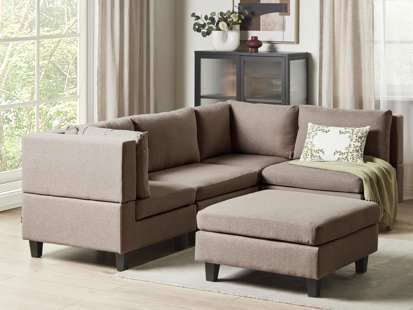  Modular Corner Sofa 4 Seater UNSTAD Fabric Brown With Ottoman Left Hand