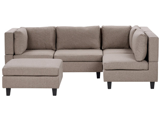  Modular Corner Sofa 4 Seater UNSTAD Fabric Brown With Ottoman Left Hand