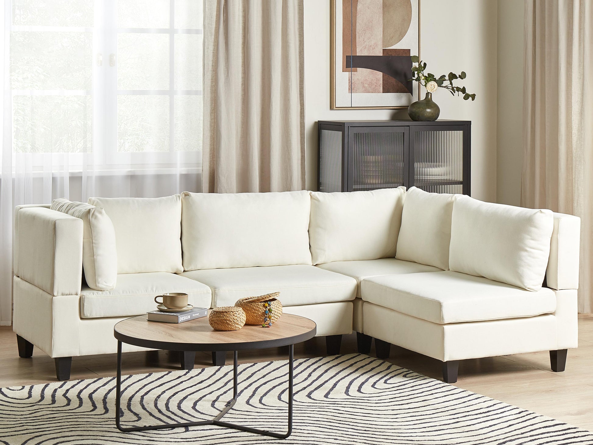  Modular Corner Sofa 4 Seater UNSTAD Fabric Off-White Left Hand