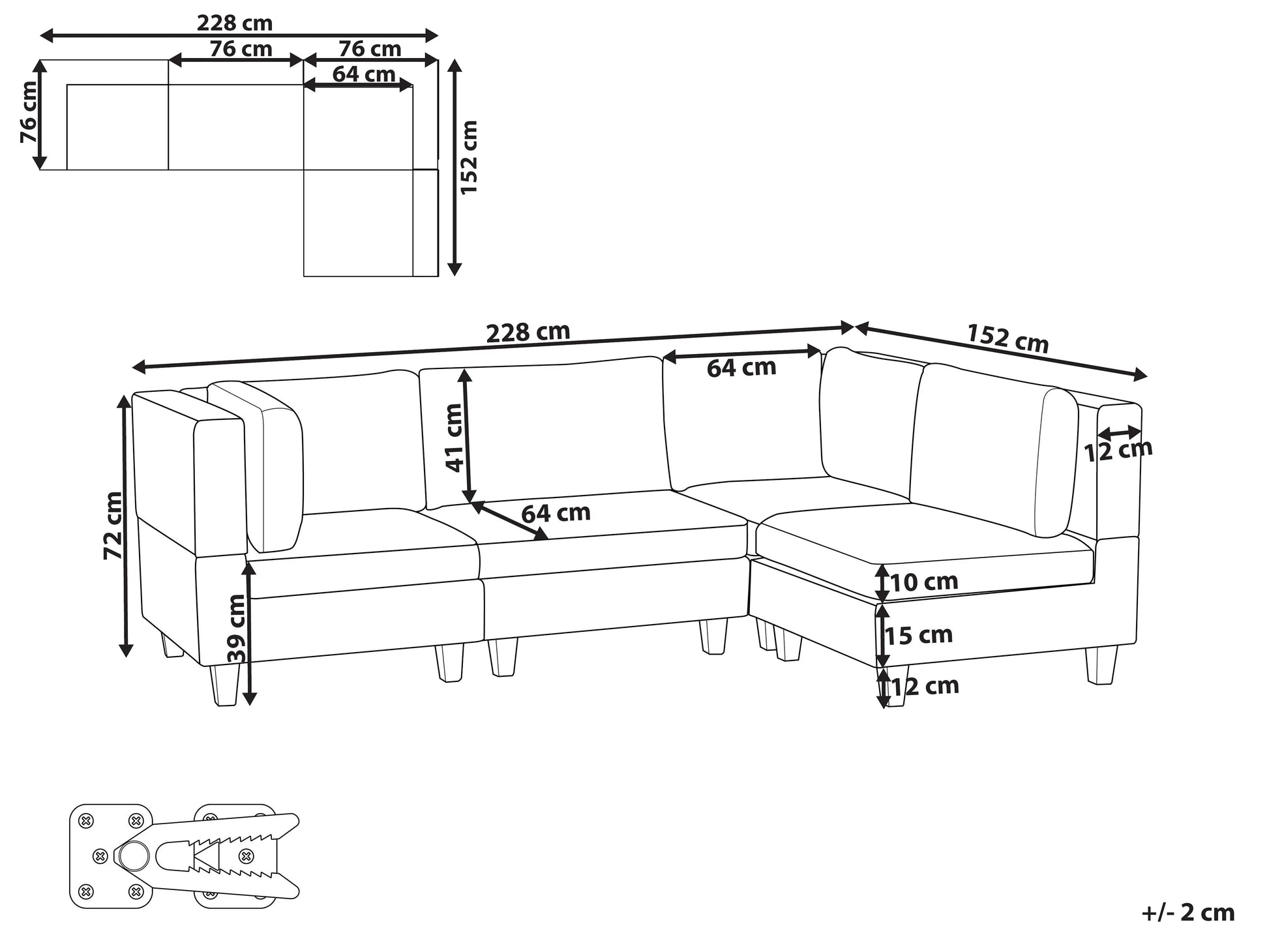  Modular Corner Sofa 4 Seater UNSTAD Fabric Light Beige Left Hand