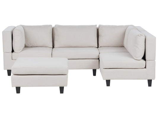  Modular Corner Sofa 4 Seater UNSTAD Fabric Light Beige With Ottoman Left Hand