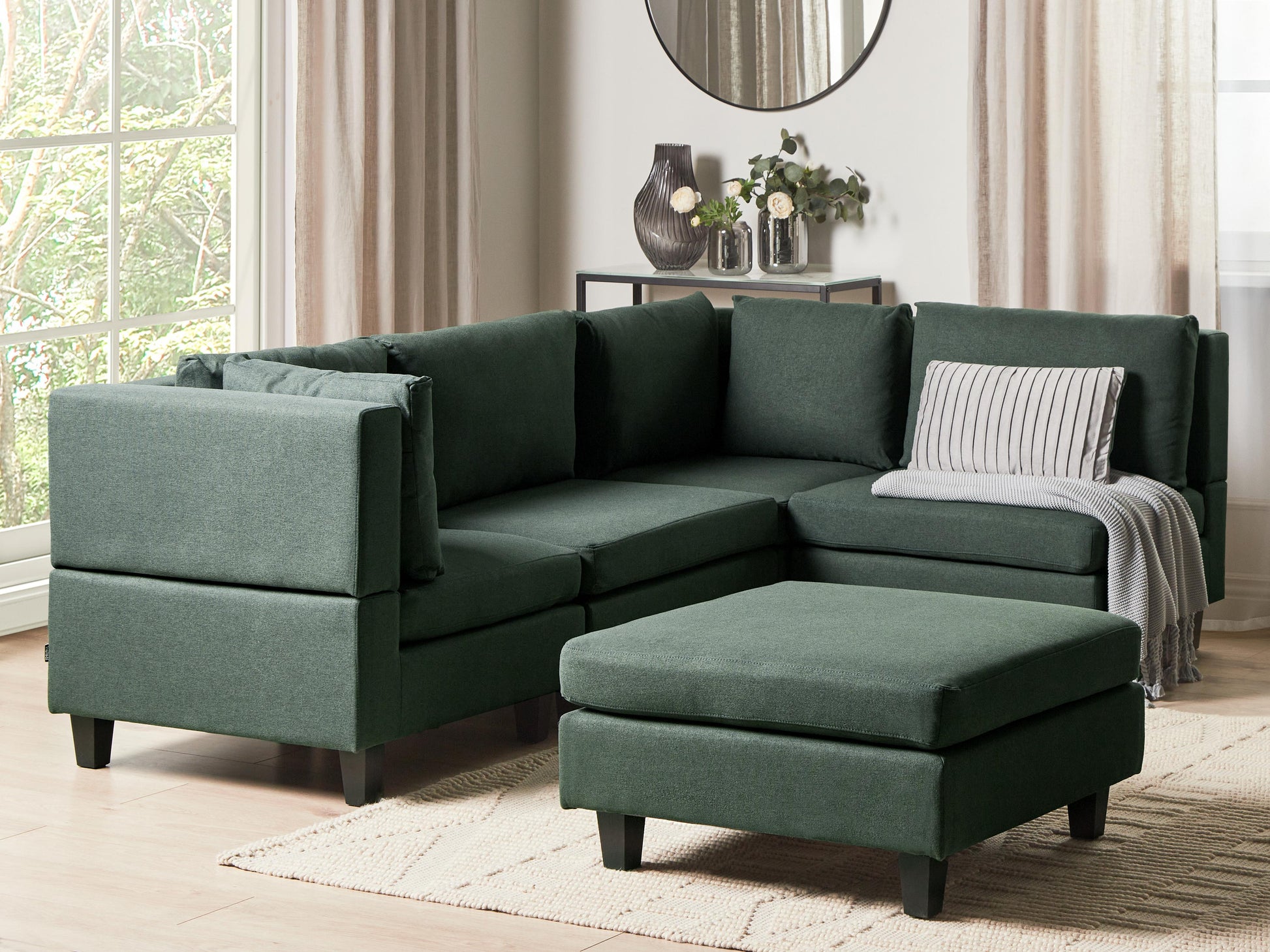  Modular Corner Sofa 4 Seater UNSTAD Fabric Dark Green With Ottoman Left Hand
