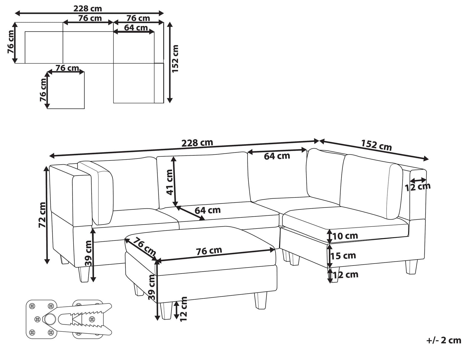  Modular Corner Sofa 4 Seater UNSTAD Fabric Dark Green With Ottoman Left Hand