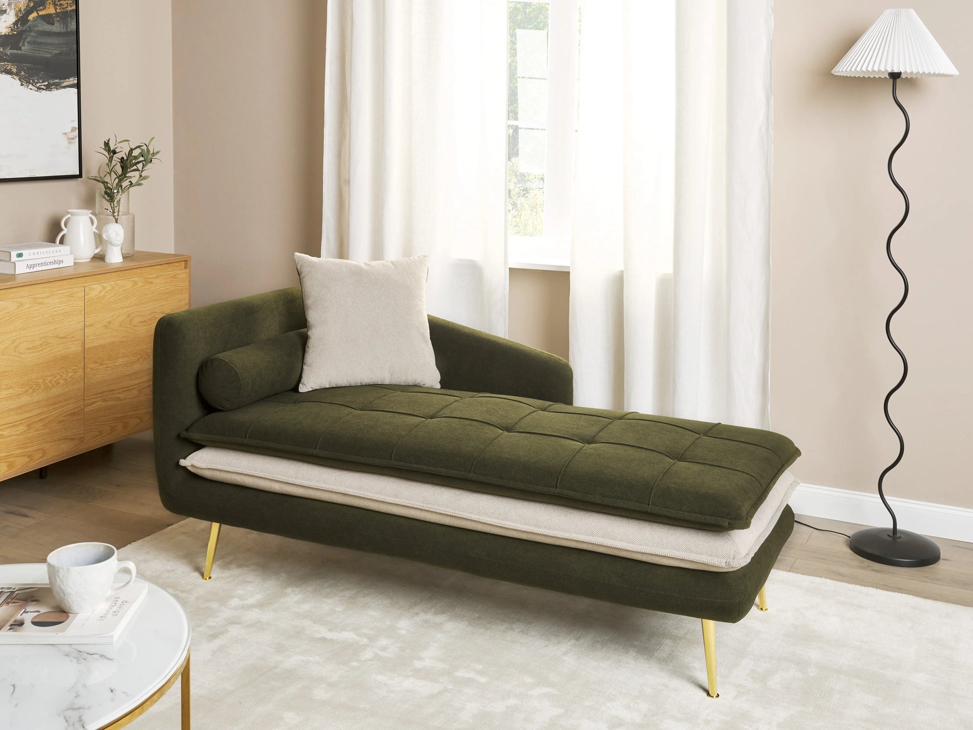  Left-Hand Chaise Lounge GONESSE Fabric Green