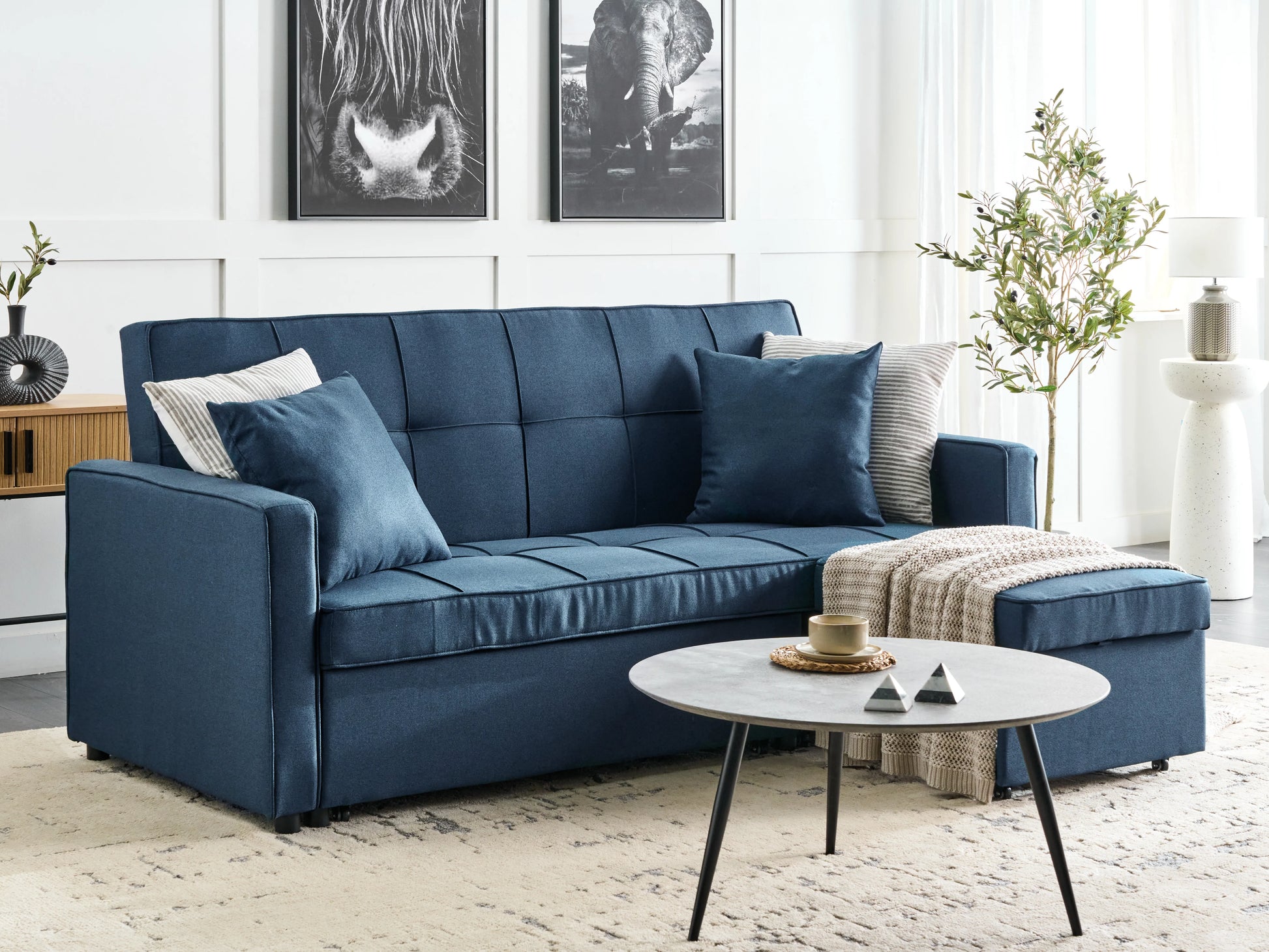  Sofa Bed 2 Seater GLOMMA Fabric Navy Blue