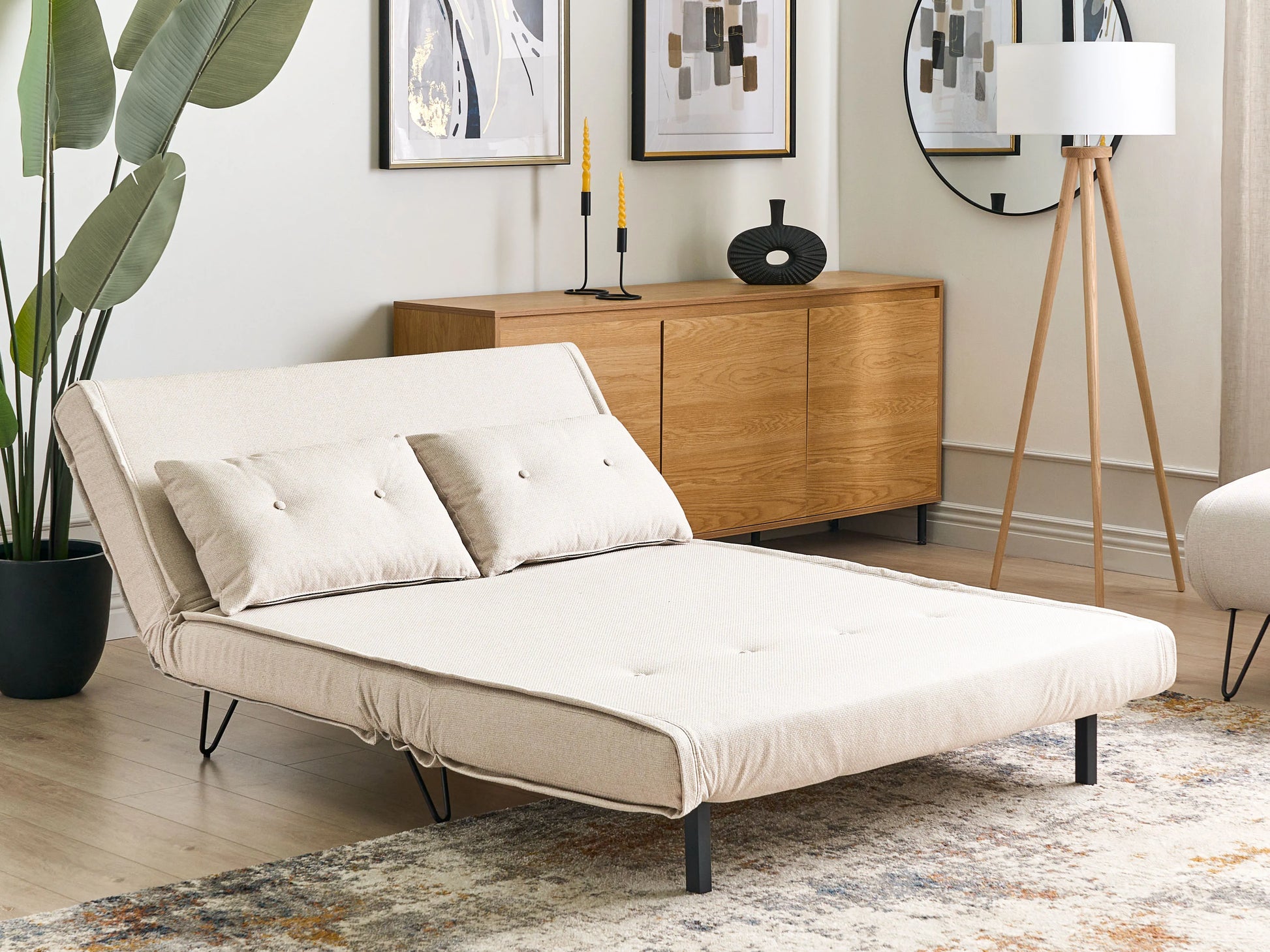  Sofa Bed 2 Seater VESTFOLD Fabric Light Beige