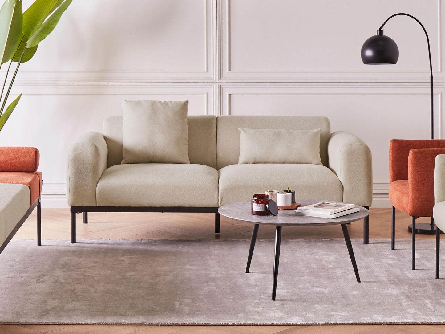  Sofa 2 Seater MALMOS Faux Linen Light Beige