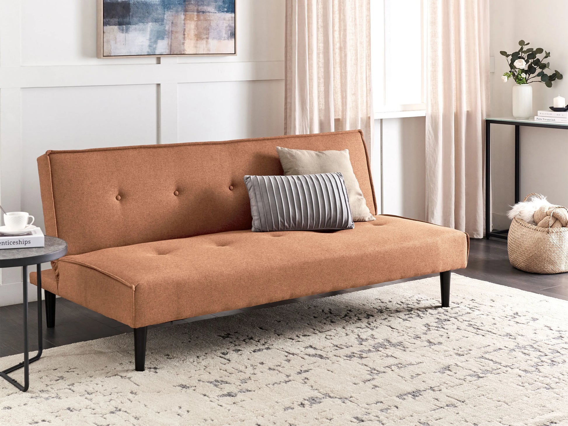  Sofa Bed 3 Seater VISBY Fabric Golden Brown