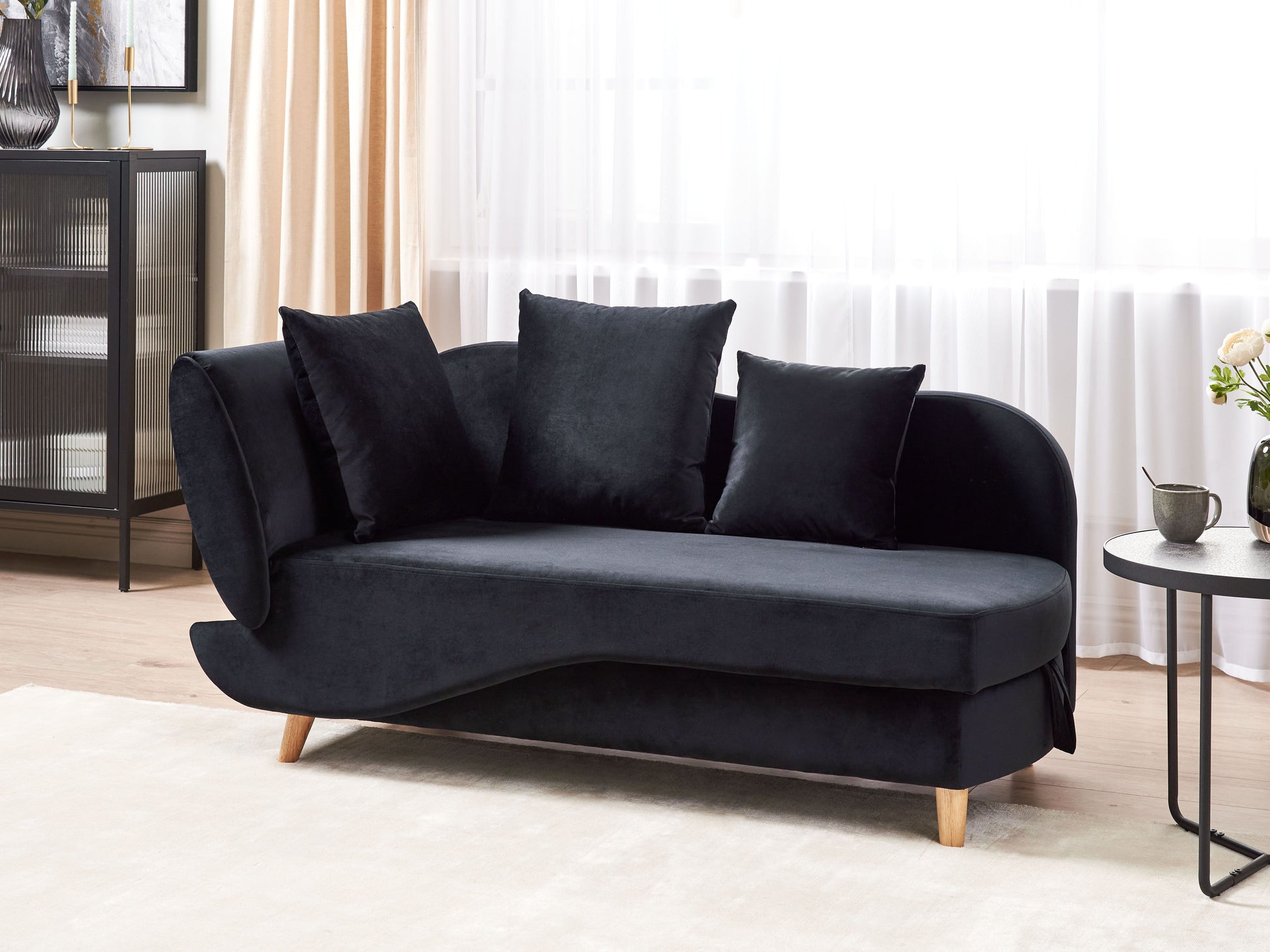  Left-Hand Chaise Lounge MERI Velvet Black With Storage