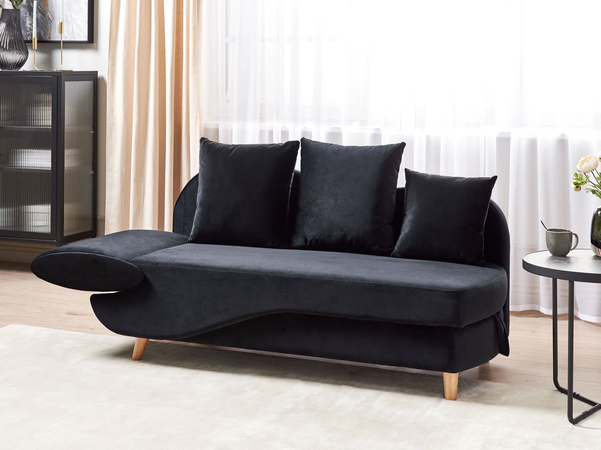  Left-Hand Chaise Lounge MERI Velvet Black With Storage