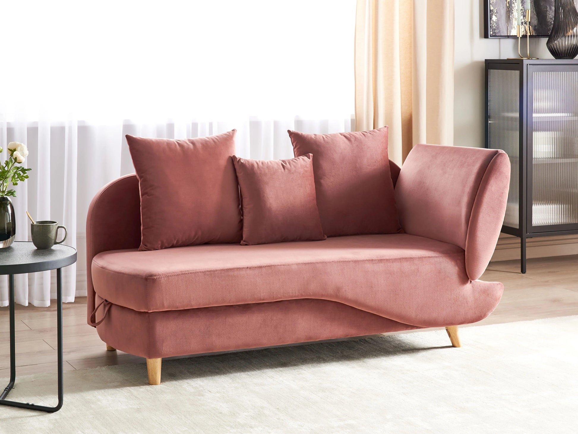  Right-Hand Chaise Lounge MERI Velvet Pink With Storage