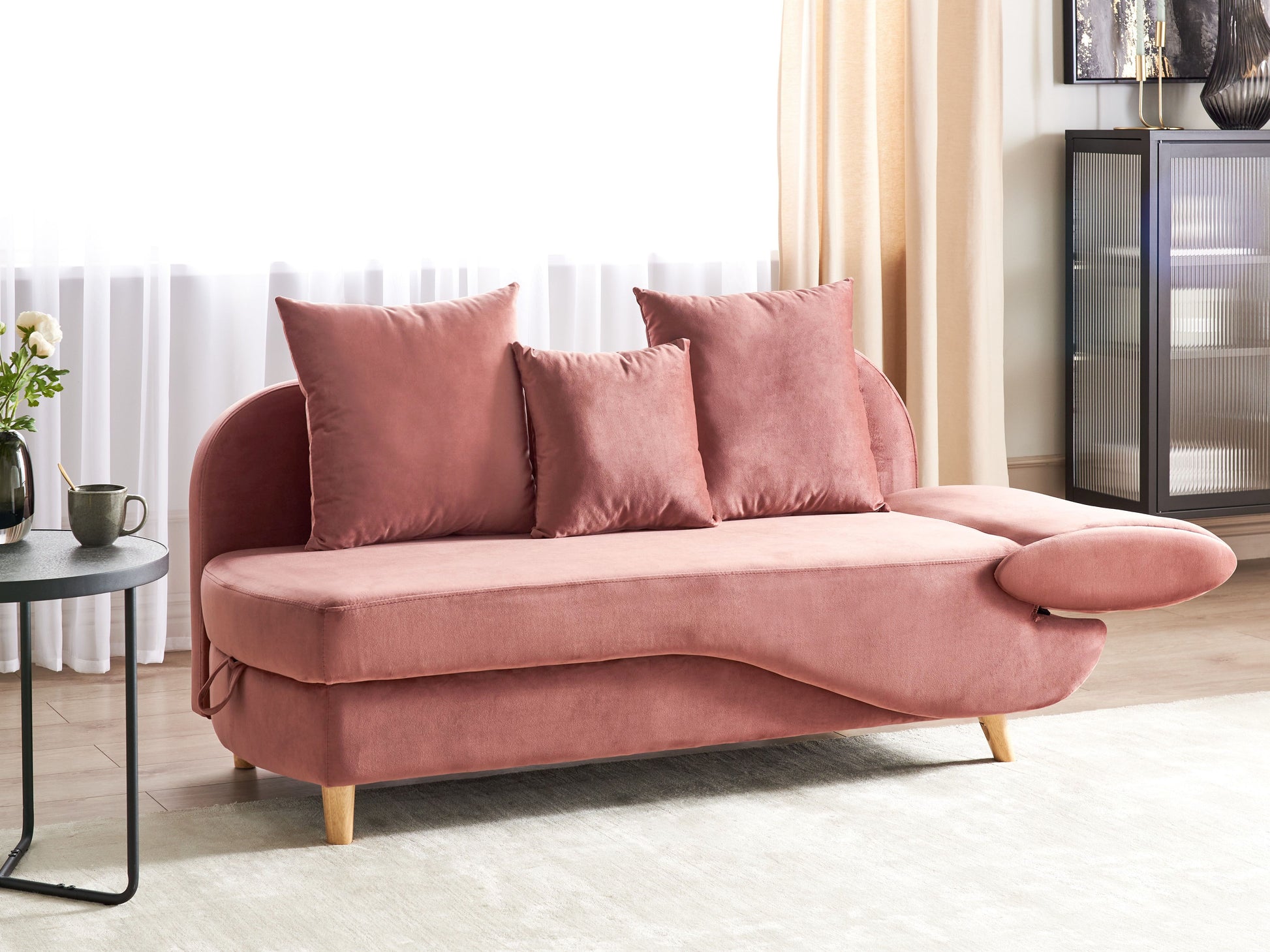  Right-Hand Chaise Lounge MERI Velvet Pink With Storage
