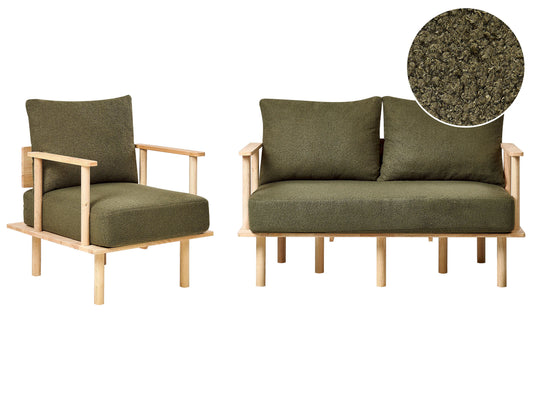  Living Room Set 3 Seater ASKER Boucle Dark Green