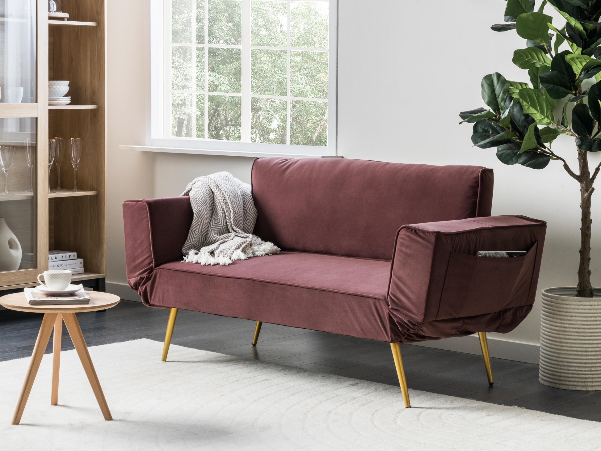  Sofa Bed 2 Seater SAARELA Velvet Pink