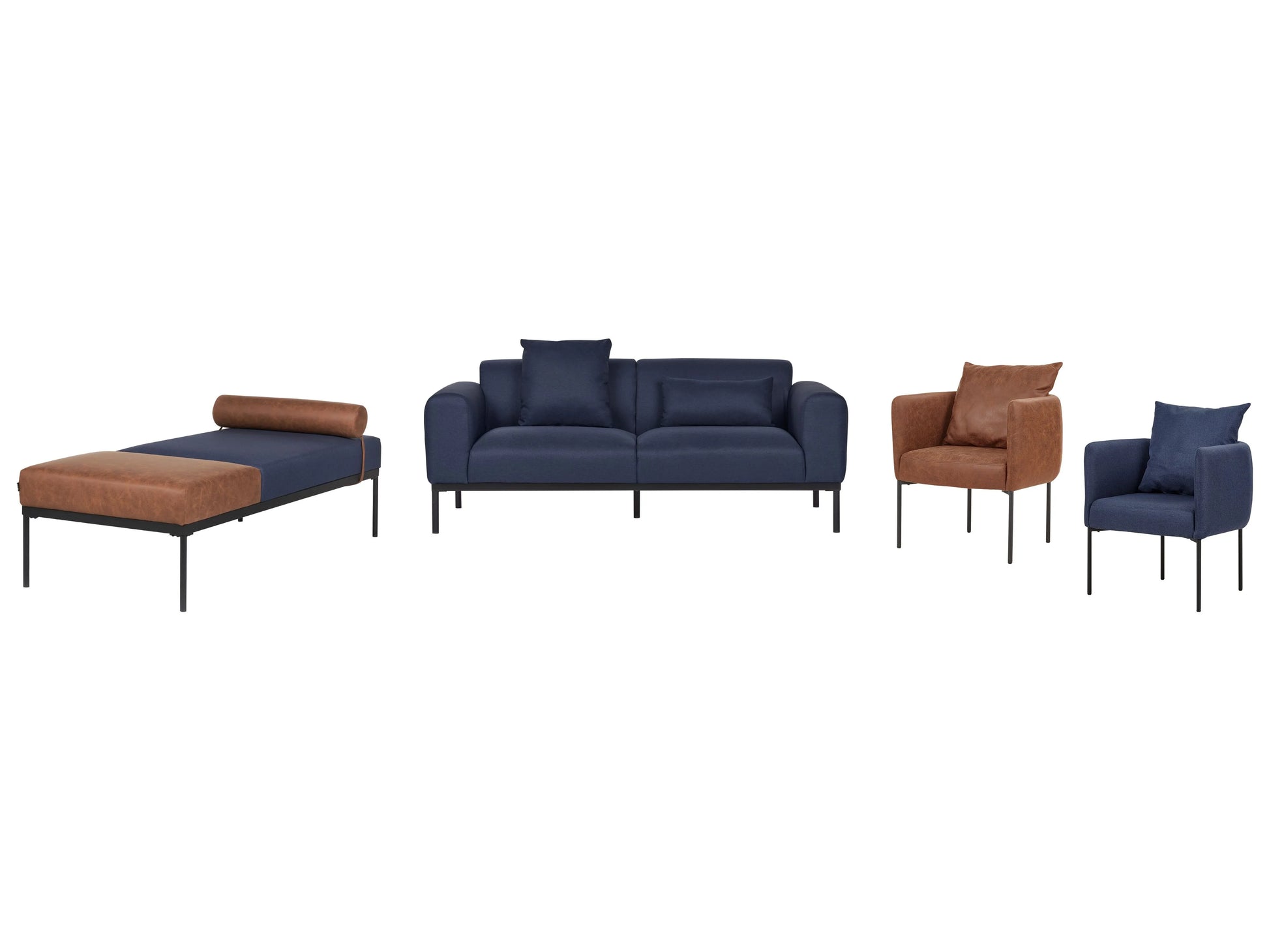  Sofa 2 Seater MALMOS Faux Linen Dark Blue