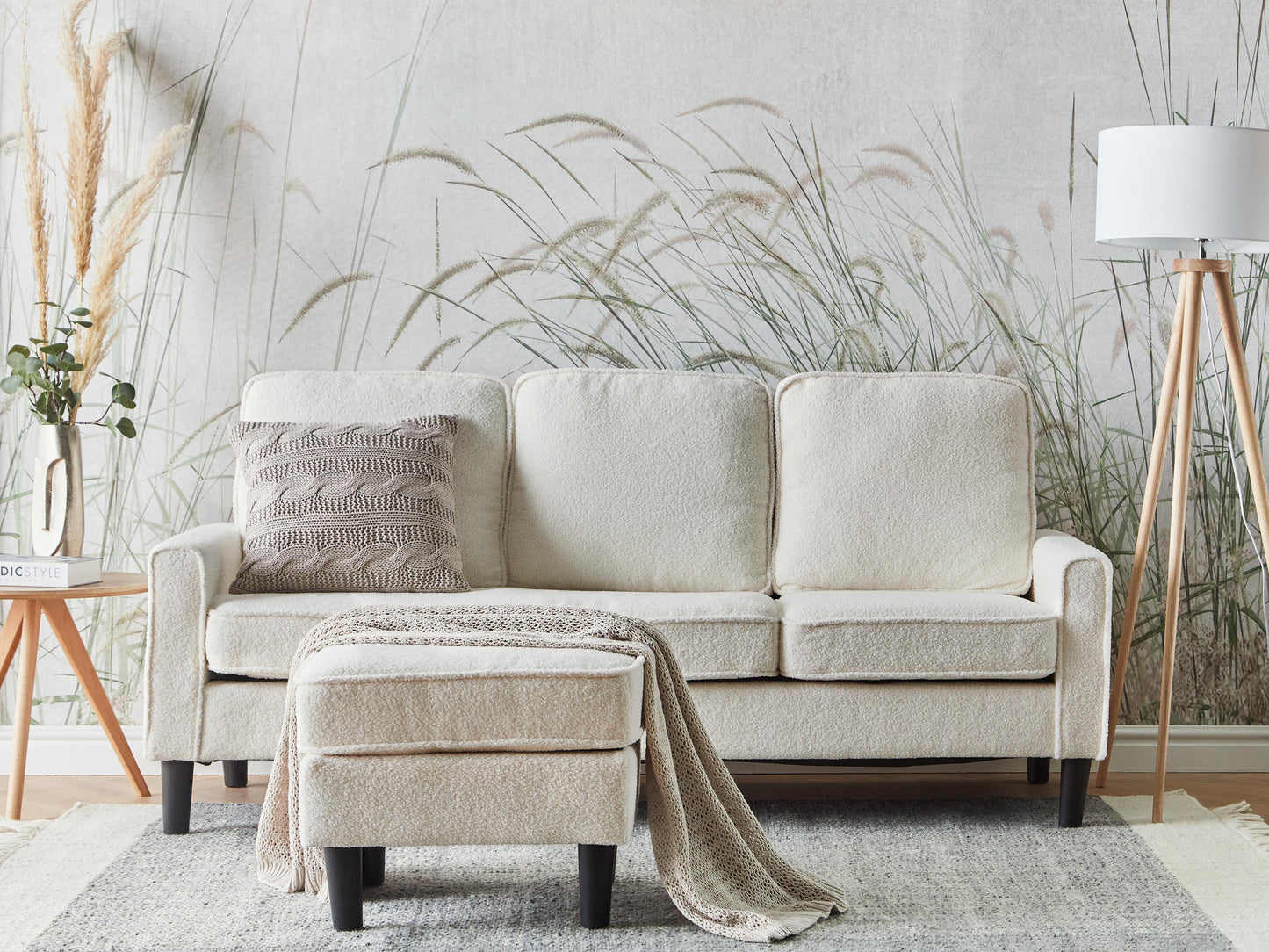  Sofa 3 Seater AVESTA Boucle White With Ottoman