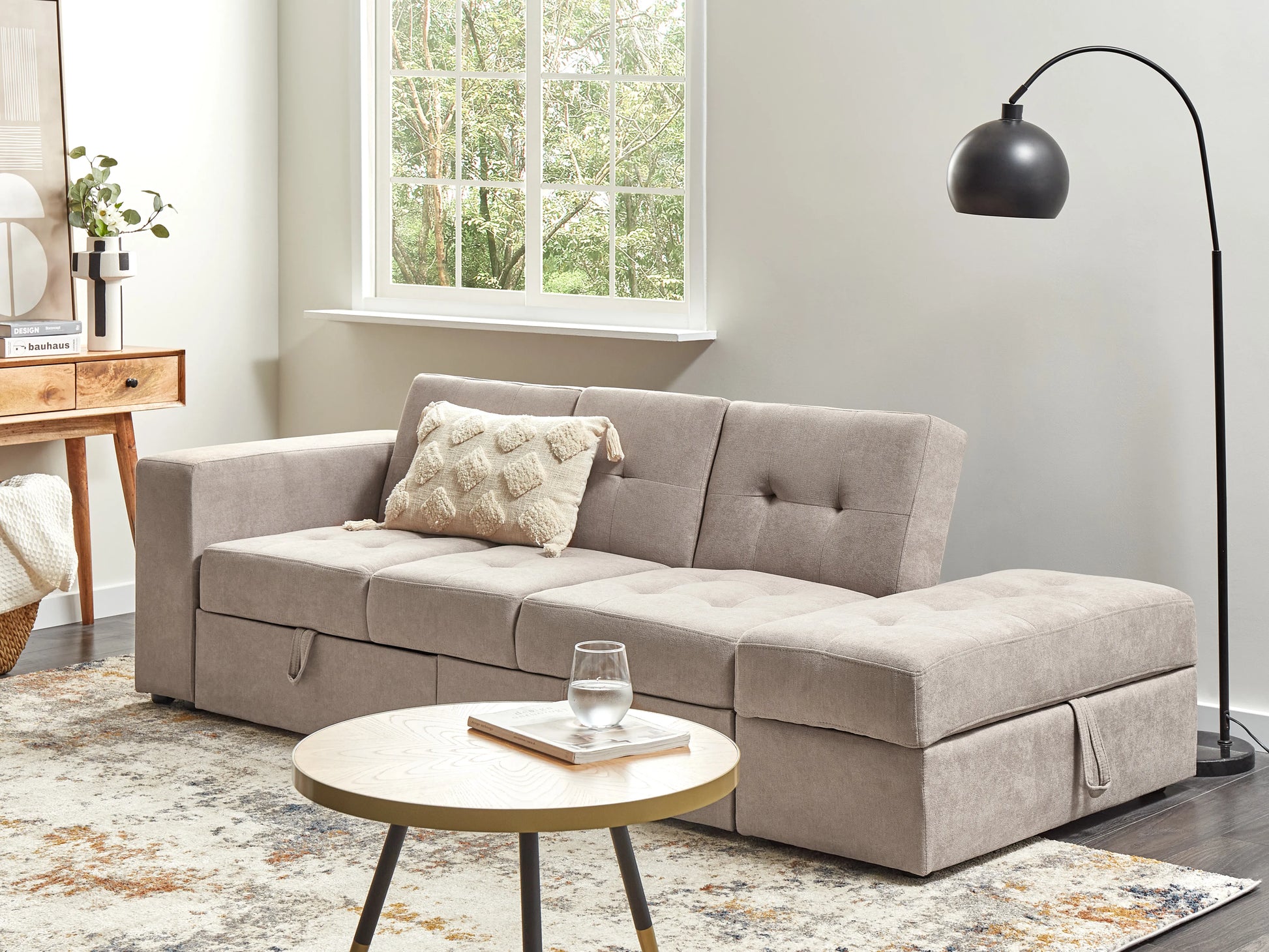  Sofa Bed 3 Seater FALSTER Fabric Light Brown With Storage