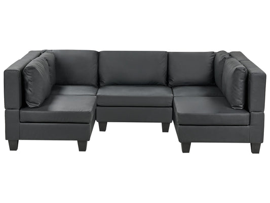  Modular U-Shape Sofa 5 Seater UNSTAD Faux Leather Black