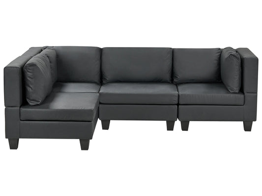  Modular Corner Sofa 4 Seater UNSTAD Faux Leather Black Right Hand