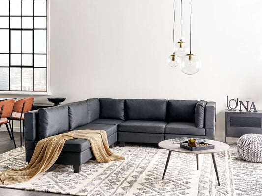  Modular Corner Sofa 5 Seater UNSTAD Faux Leather Black Right Hand