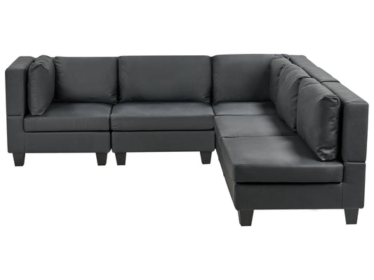  Modular Corner Sofa 5 Seater UNSTAD Faux Leather Black Left Hand