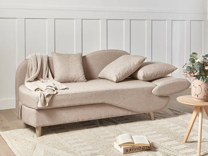  Right-Hand Chaise Lounge MERI Faux Linen Light Brown With Storage