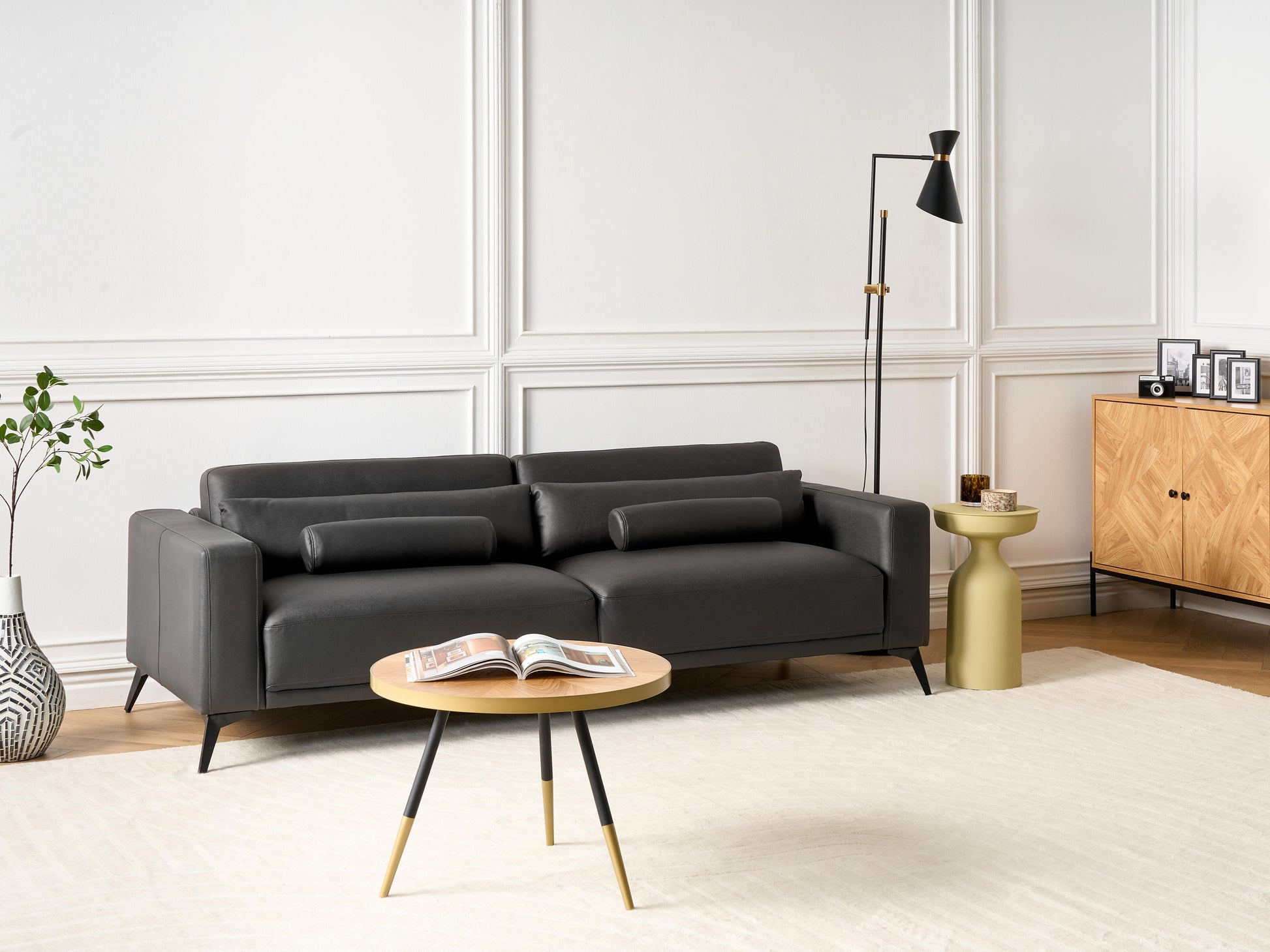  Sofa 3 Seater ANGE Faux Leather Black
