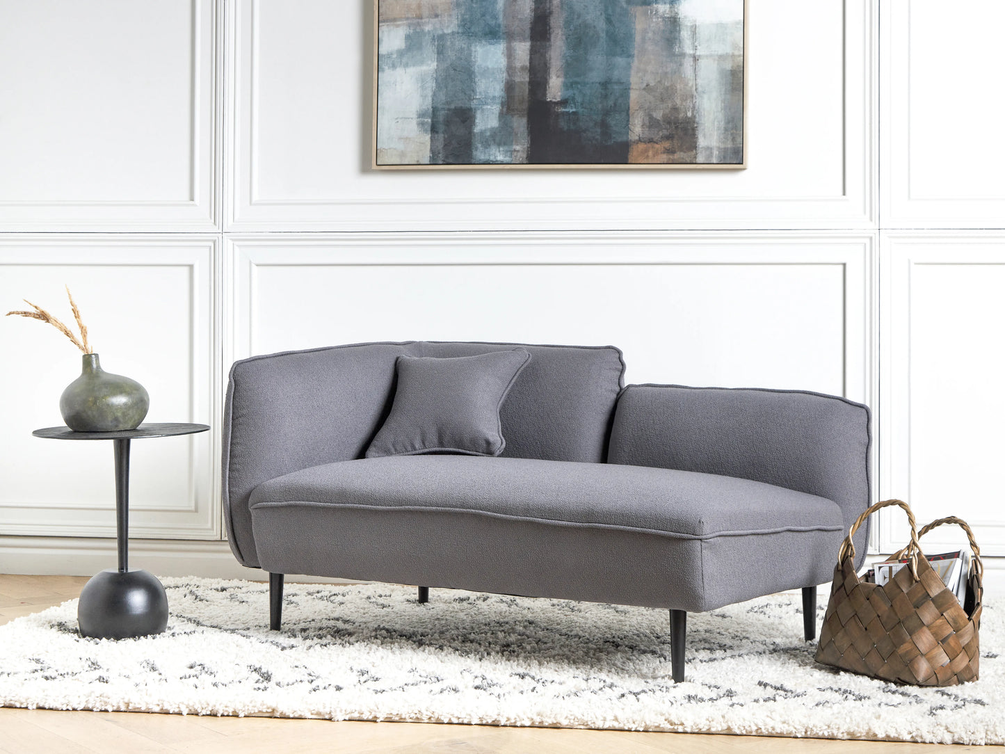  Left-Hand Chaise Lounge CHEVANNES Boucle Dark Grey