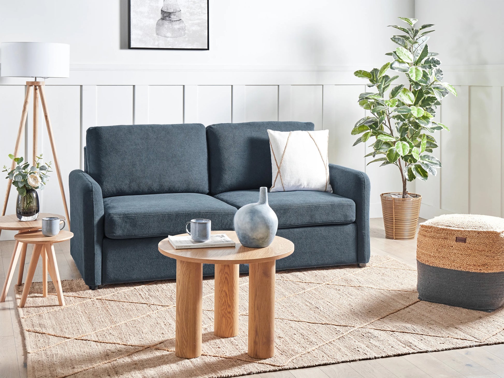  Sofa Bed 3 Seater BENNAS Fabric Blue