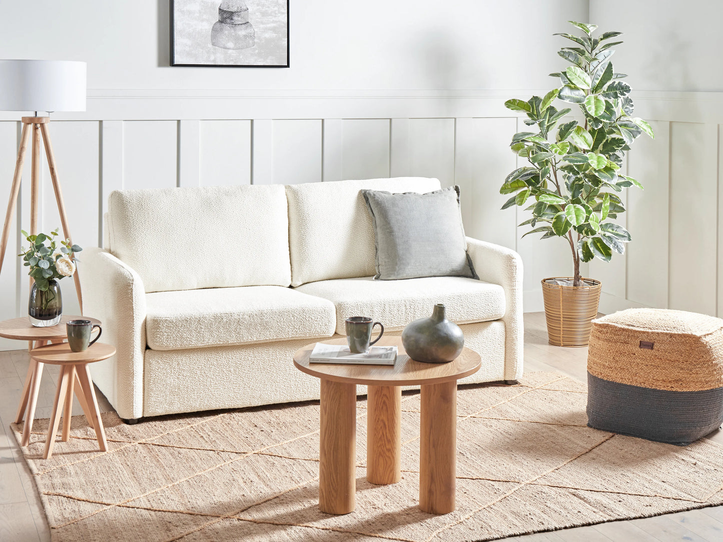  Sofa Bed 3 Seater BENNAS Boucle Light Beige