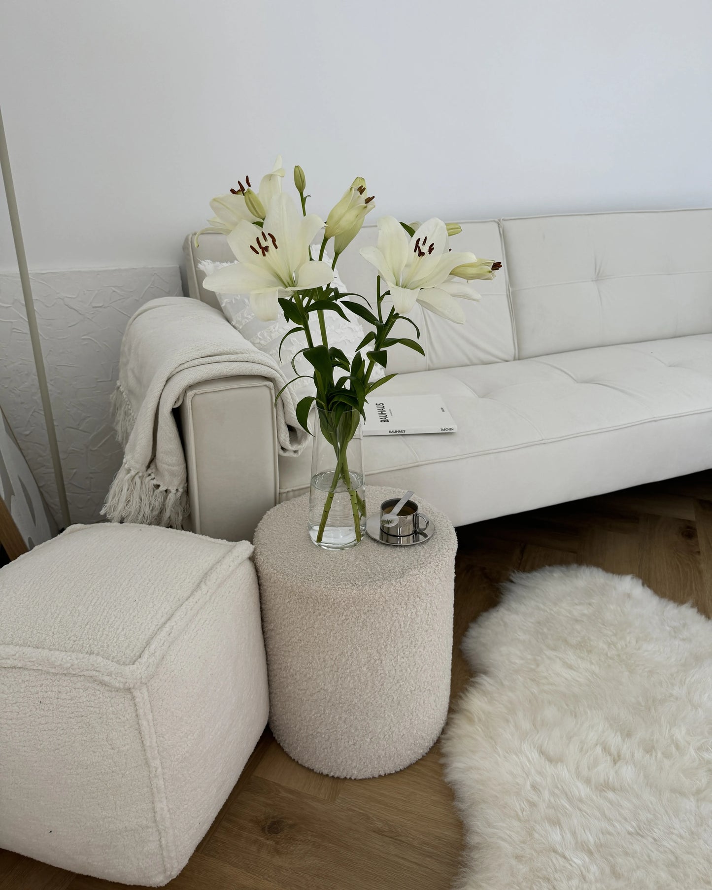  Sofa Bed 3 Seater VISNES Velvet Off-White