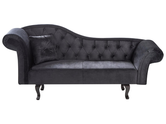 Left-Hand Chaise Lounge LATTES II Velvet Black With Cushion