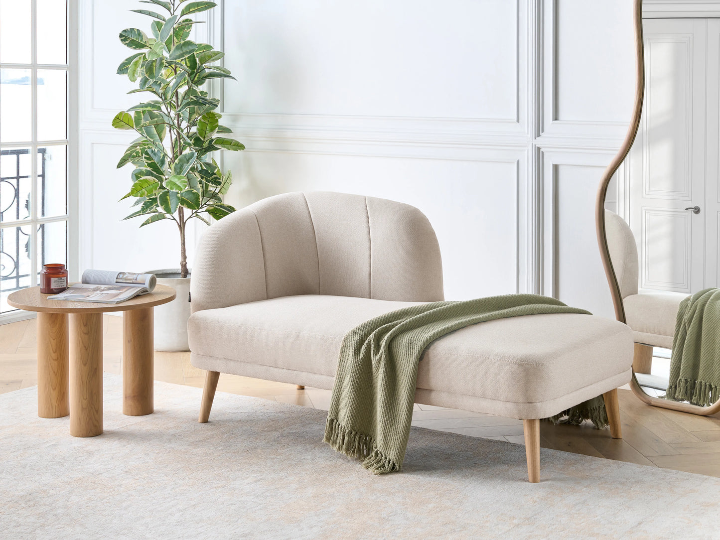  Left-Hand Chaise Lounge TANLAY Fabric Light Beige
