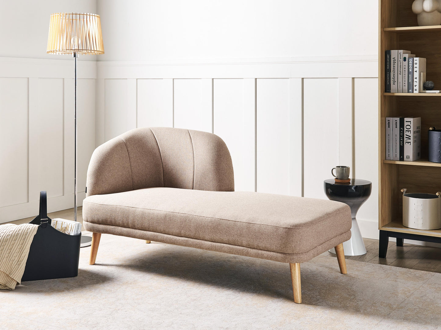 Left-Hand Chaise Lounge TANLAY Fabric Light Brown