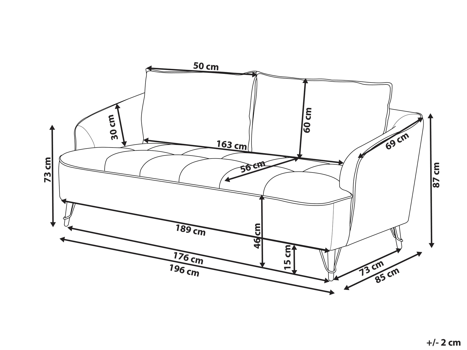  Sofa 3 Seater HOBRO Fabric Light Brown