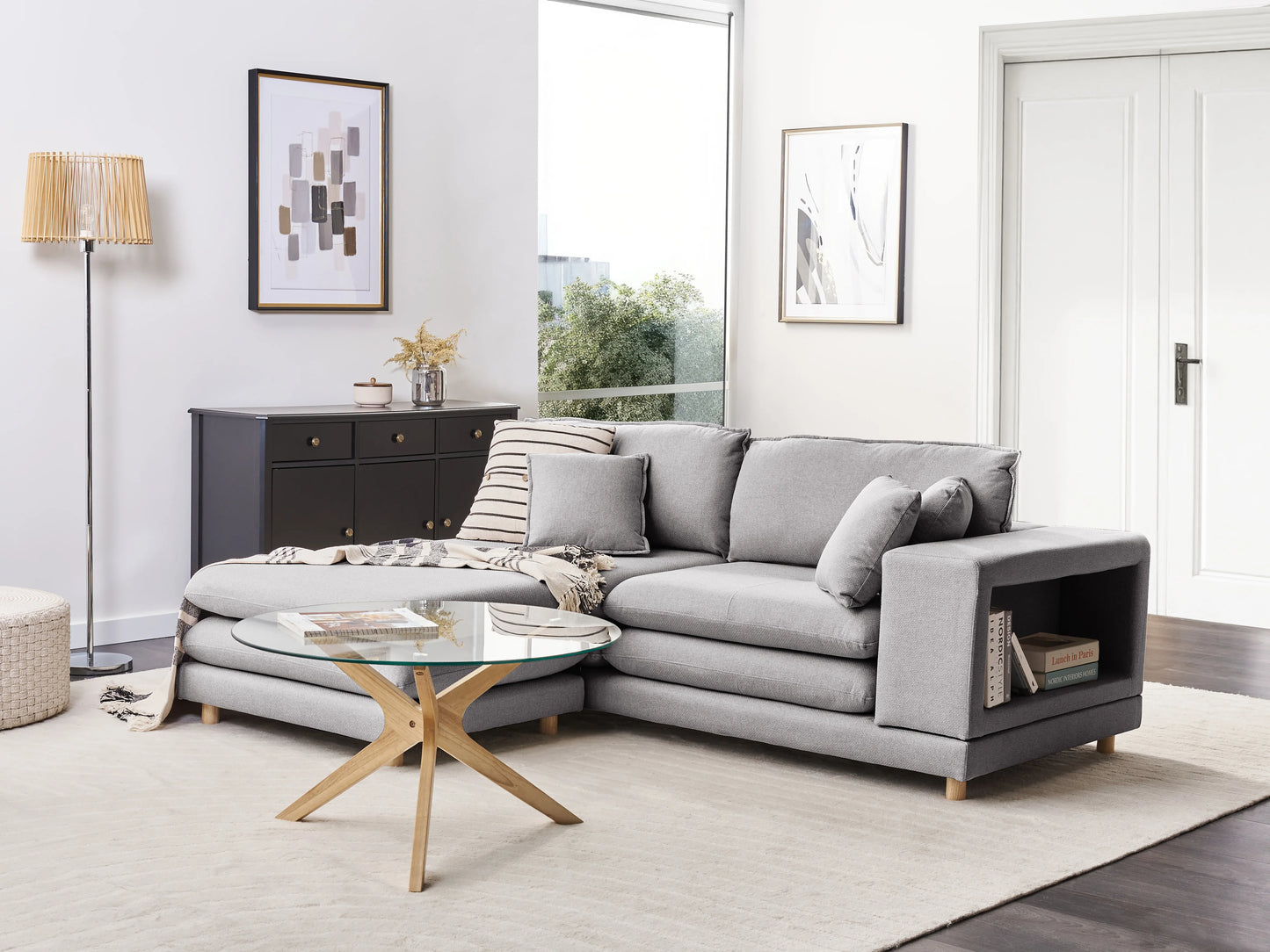  Sofa 2 Seater HEDEN Fabric Grey With Ottoman