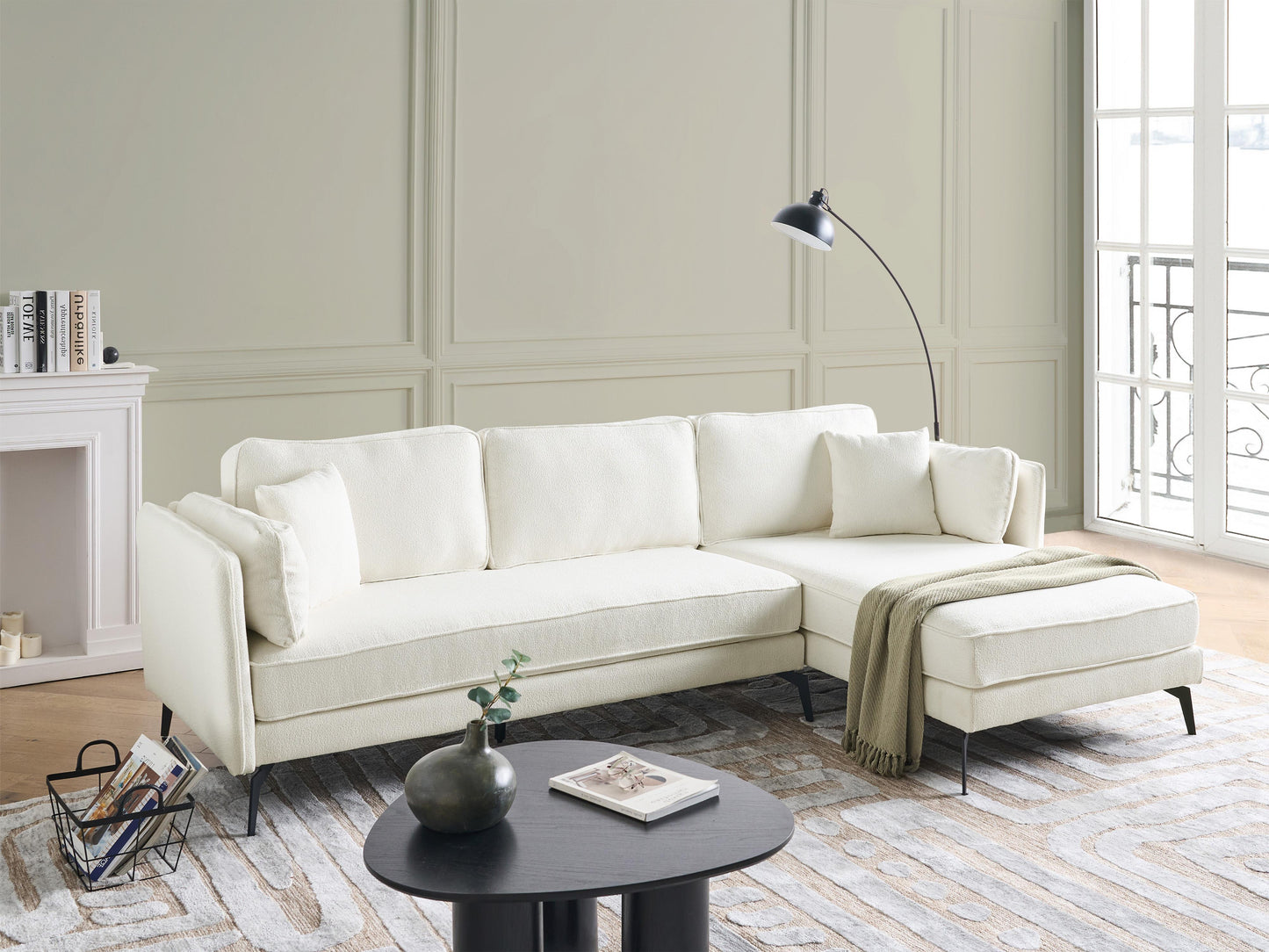 Corner Sofa 3 Seater ALTAN Boucle Off-White Left Hand