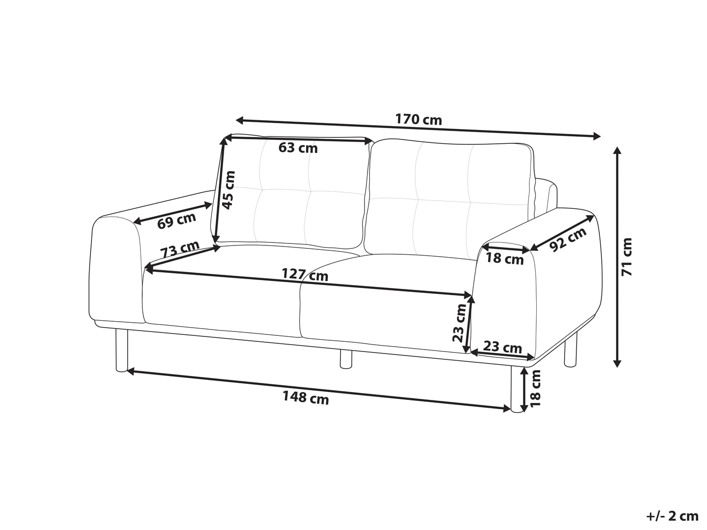  Sofa 2 Seater LAURILA Fabric Green