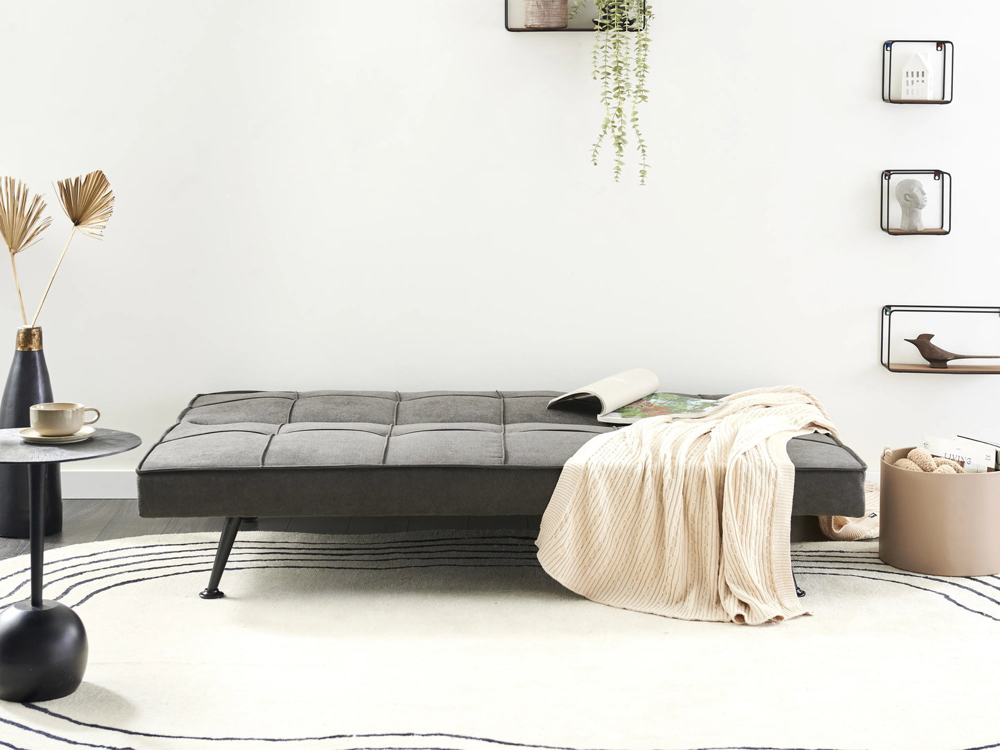  Sofa Bed 3 Seater HASLE Fabric Dark Grey