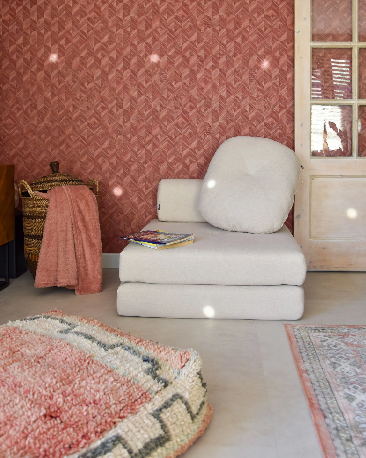  Single Sofa Bed OLDEN Fabric Light Beige