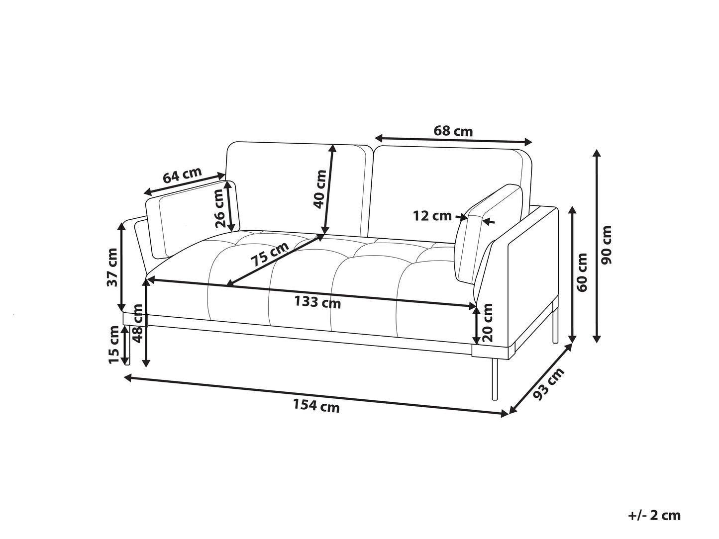  Sofa 2 Seater SKAVEN Fabric Light Beige