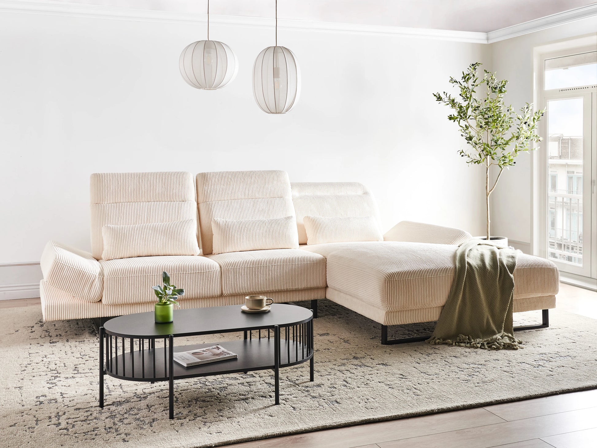  Corner Sofa 4 Seater IKAST Corduroy Beige Left Hand