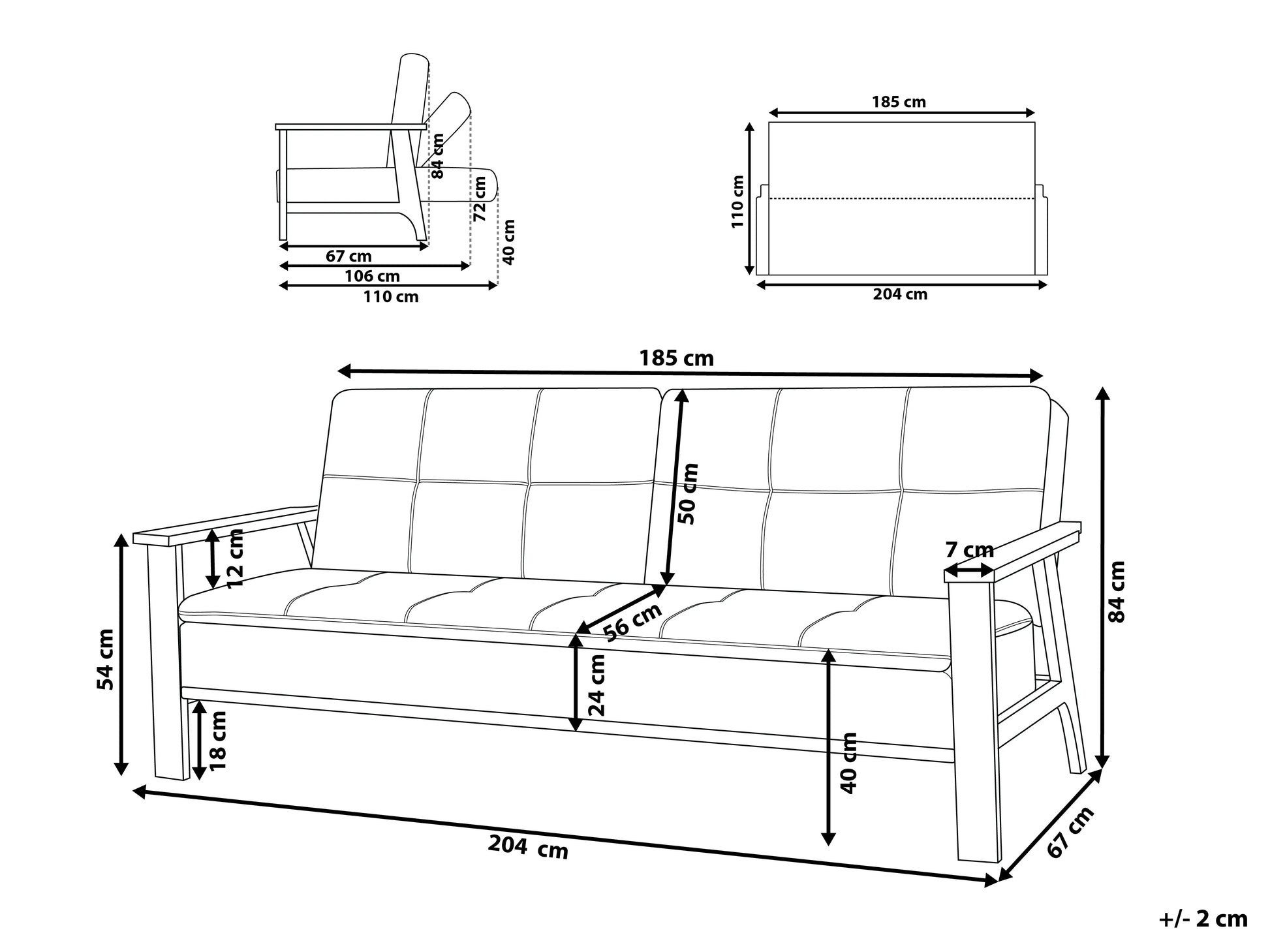  Sofa Bed 3 Seater TJORN Fabric Grey