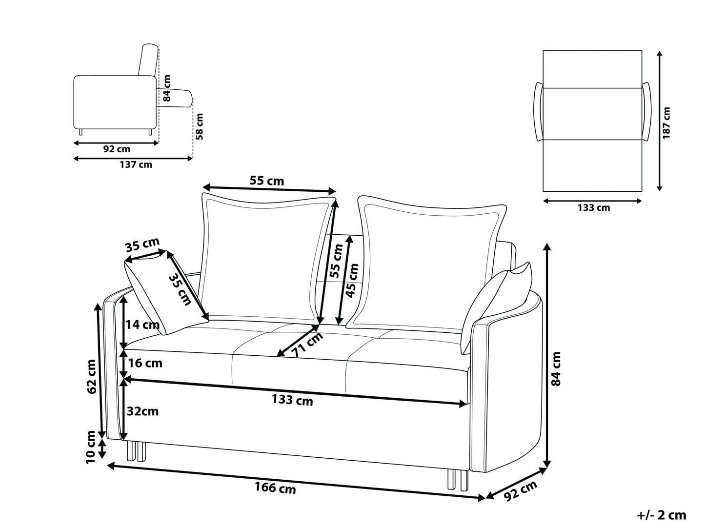  Sofa Bed 2 Seater HOVIN Fabric Taupe