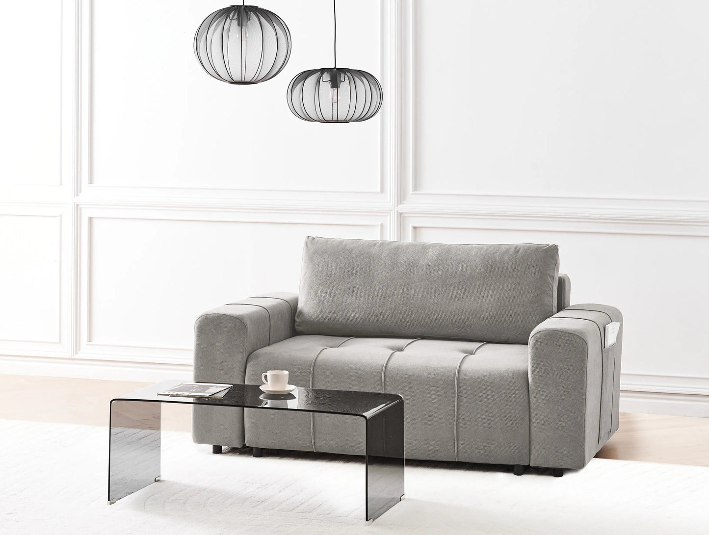  Sofa Bed 2 Seater INNVIK Fabric Light Grey With Storage