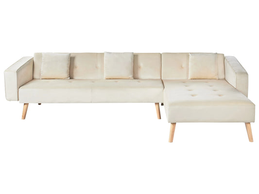  Corner Sofa Bed 4 Seater VADSO Velvet Light Beige Left Hand