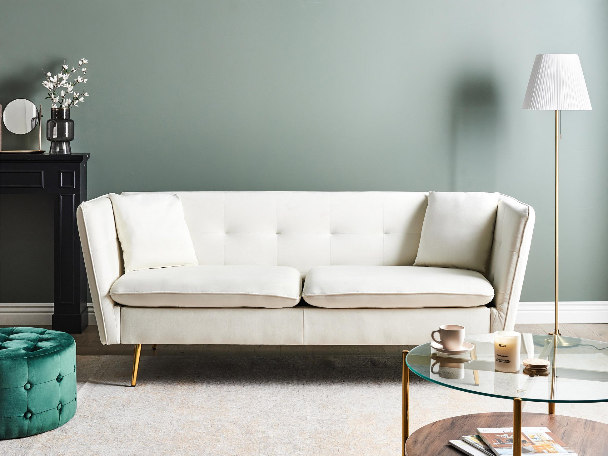  Sofa 3 Seater FREDERICA Velvet Off-White